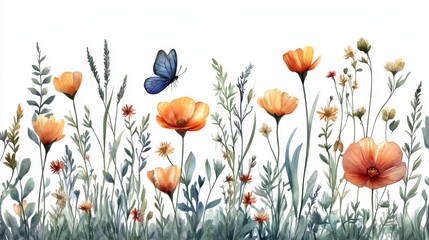 Obraz premium Vibrant Wildflower Meadow with Butterfly