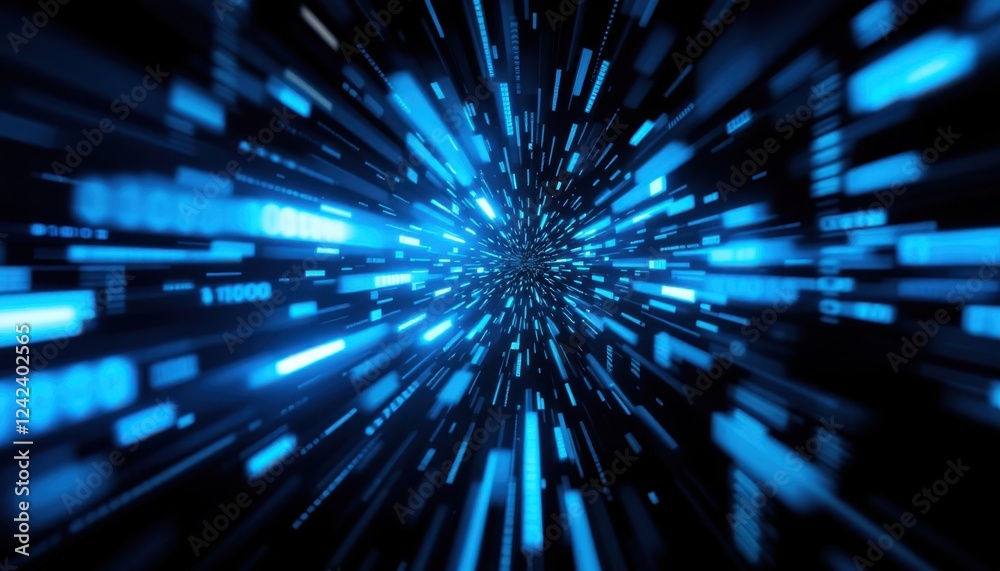 Poster dynamic blue abstract light speed data stream in space