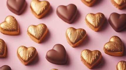 Assorted Heart-Shaped Chocolate Candies on Pink Background