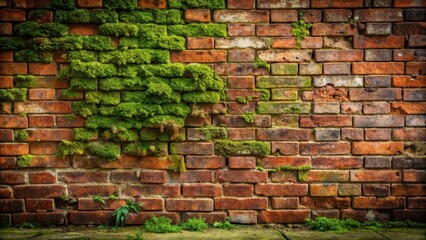 Fototapeta premium Rustic Brick Wall Texture with Lush Green Moss Growth