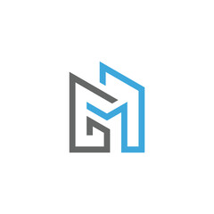 letter GM initial with building logo line art