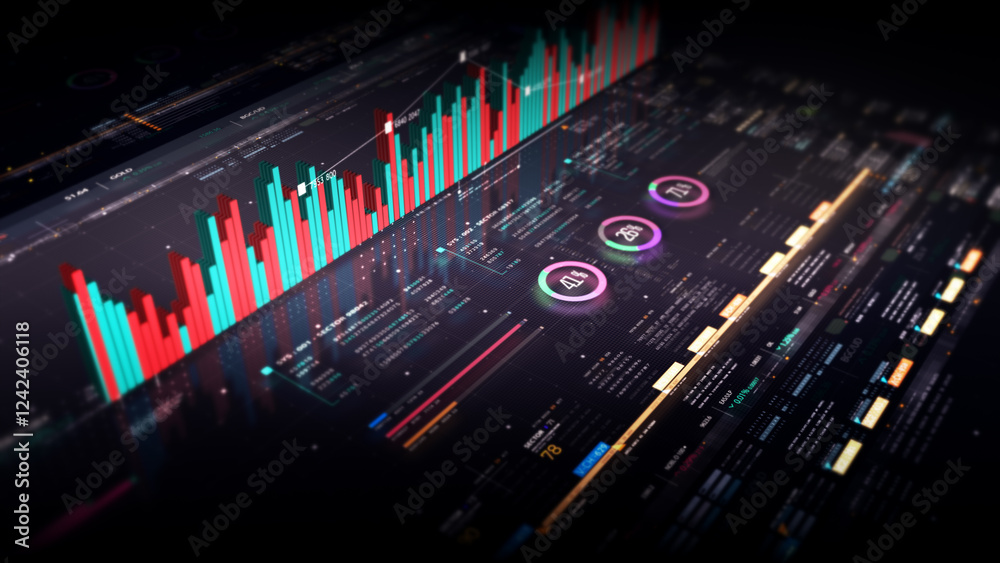 Aufkleber Dynamic data visuals for business info graphics, animated charts, and data-driven insights for a business meeting mock-up. Explore the world of trading, stock exchanges, and crypto