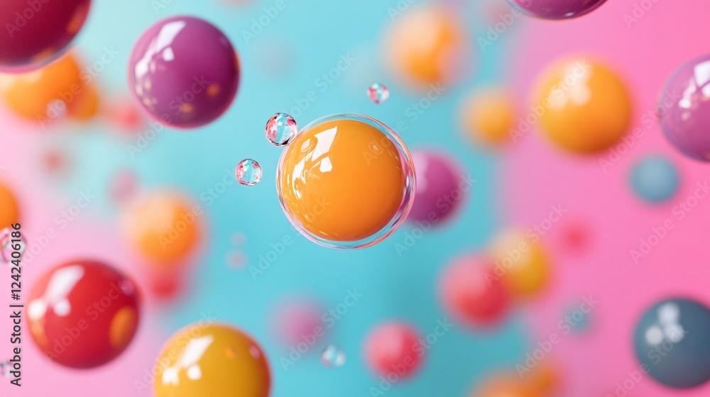 Leinwandbilder abstract 3d render of colorful spheres floating on a pink and blue background