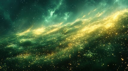 Fototapeta premium Golden nebula clouds swirling in cosmic expanse