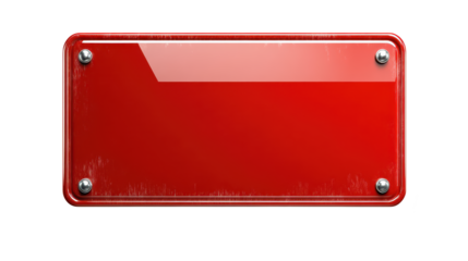 Detailed closeup, vibrant red metal sign with prominent screw