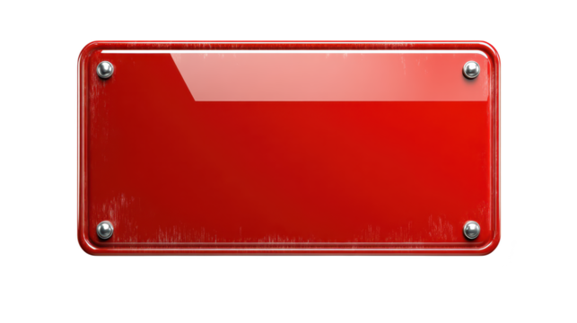 Detailed closeup, vibrant red metal sign with prominent screw