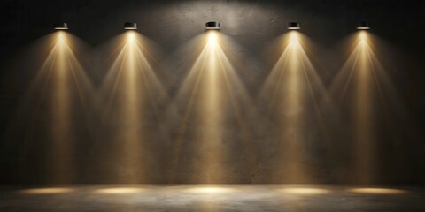 Illuminated Stage with Five Spotlights on Textured Wall