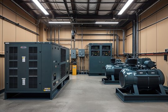 Industrial Power Backup Room Featuring Two Operational Diesel Generators