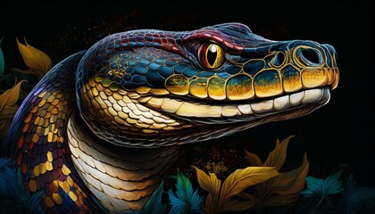 Fototapeta premium Anaconda on a black background