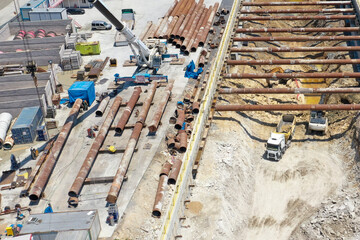excavation works and crane operations at the construction site
