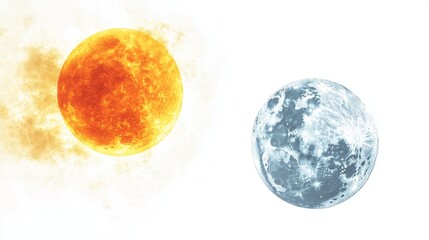 Obraz premium Bright Sun and Shining Moon in a Celestial Illustration Representing Day and Night Natural Beauty