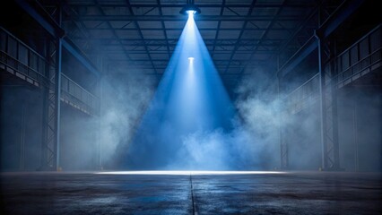 Dramatic Lighting in an Industrial Space with Smoke and Shadows in a Dark Environment