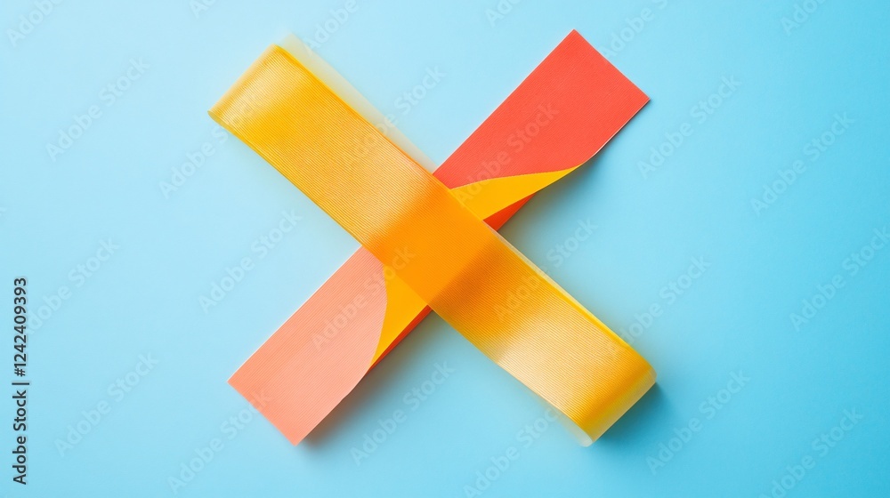 Aufkleber Two vibrant ribbons intersect against a soft blue backdrop, creating an x pattern
