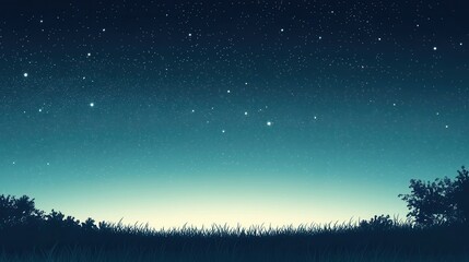 Fototapeta premium Starry Night Sky Over Grassy Field