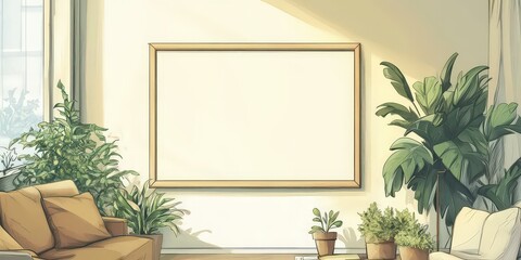 Illustrate a cozy and stylish small apartment living room. The space uses light colors like soft white