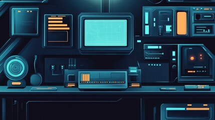 Obraz premium Futuristic Tech Control Room Workstation Setup