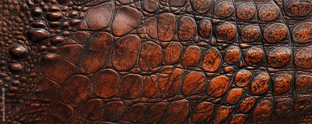 Poster close up of brown crocodile skin showing the texture and pattern of the scales