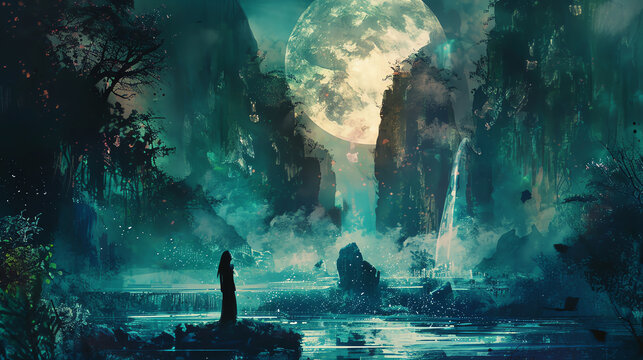 Craft an acrylic masterpiece depicting Ancient myths merging into a virtual reality realm Utilize unexpected camera angles to infuse drama and depth into the scene