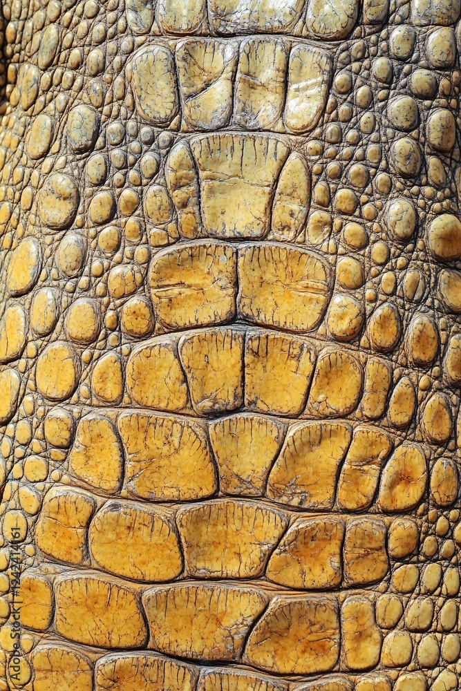 Poster Close up on a crocodile skin showing its texture and pattern, for a wild background