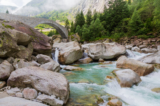 Stone Bridge over the Reuss River. Switzerland.