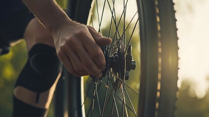 A person is fixing a bicycle tire