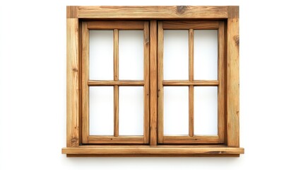 Rustic Wooden Window with Four Panes, Natural Texture and Grain, Isolated on White Background, Home Decor Element for Interior Design Project, Photography or Art Use