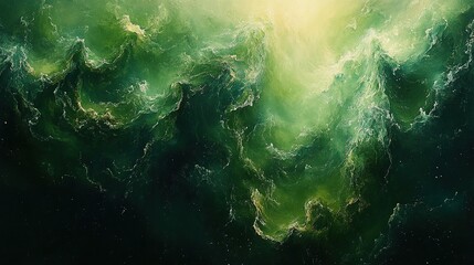 Fototapeta premium Green nebula clouds swirling in deep space with bright center