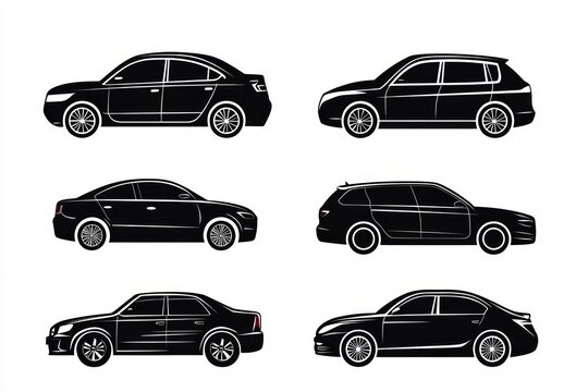 Elegant Silhouette of Various Cars - A Collection of Modern Vehicles in Profile View