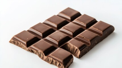 Fototapeta premium Dark Chocolate Bar with Individual Sections Arranged Neatly on a Light Background for Culinary and Dessert Use in Food Photography Projects