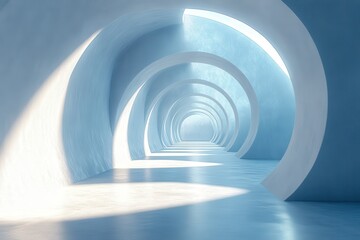 Obraz premium Serene Abstract Hallway with Curved Arches and Soft Light in a Tranquil Setting