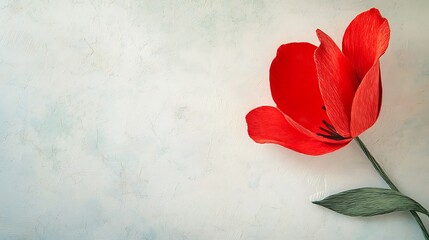 A red flower is on a white background