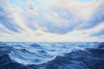 Fototapeta premium Calm Ocean Waves Under a Cloudy Sky in Oil Painting Style