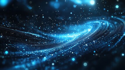 Obraz premium Abstract swirling blue nebula with glowing particles.