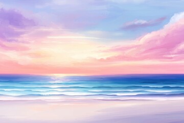 Obraz premium Serene Oil Painting of Soft Clouds Drifting Across a Tranquil Sunset Sky