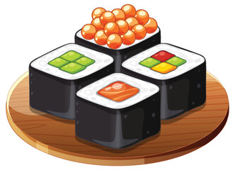 Colorful Sushi Rolls on Wooden Platter