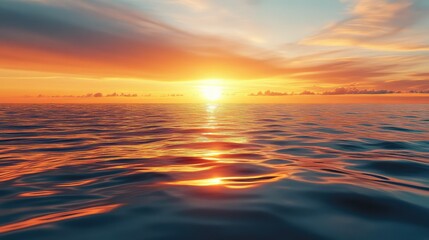 Fototapeta premium Breathtaking Sunset Over Calm Ocean Waters with Vibrant Colors Painting the Sky, Creating a Serene and Tranquil Atmosphere at Dusk