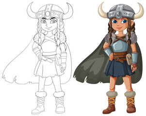 Naklejka premium Viking Warrior Girl Illustration