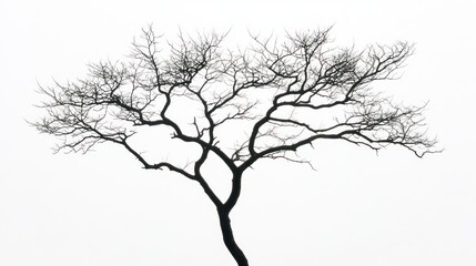 Fototapeta premium Bare tree silhouette against white sky; nature background, design element