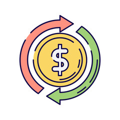 Financial Cycle, A circular arrow surrounding a coin, symbolizing money flow and transactions.