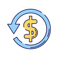 Currency Exchange Icon, A circular icon with a dollar symbol and arrows, representing money conversion.
