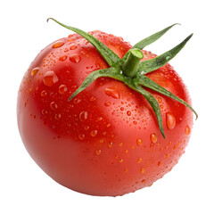 Close-up of a vibrant red tomato with water droplets, isolated, freshness and organic produce © Anna
