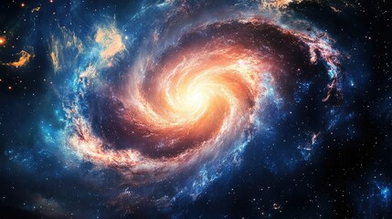 Obraz premium Stunning and Colorful Swirling Galaxy in Space Captured with Brilliant Stars and Cosmic Dust, Perfect for Science Fiction and Astronomy Themes