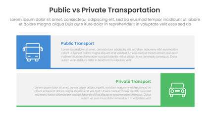 public transport vs personal vehicle comparison concept for infographic template banner with big circle vertical on circle line with two point list information