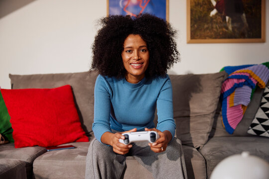 Woman is playing a game