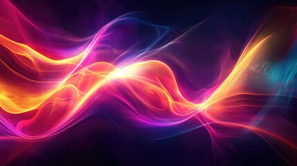 Obraz premium Vibrant Abstract Light Waves Displaying Dynamic Colors of Pink, Orange, Purple, and Blue Against a Dark Background for Creative and Artistic Projects