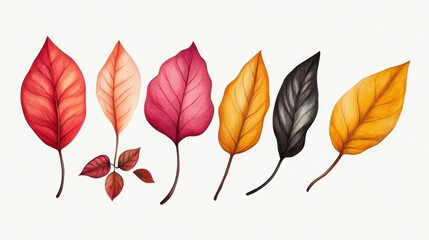Obraz premium Colorful Autumn Leaves Collection, Hand-Drawn Natural Elements