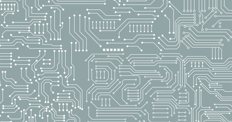 Circuit board seamless pattern isolated on blue background.