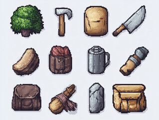 Pixel Art Survival Items Collection