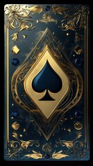 Fototapeta premium An opulent Art Deco layout with sapphire spades, intricate gold geometric designs, and roulette-inspired elements.