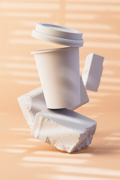 Blank coffee cup floating